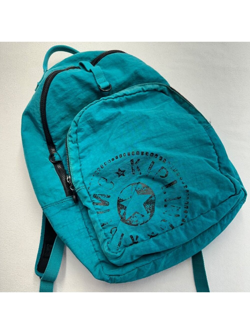 Kipling Y2K Nylon Backpack Large Logo Turquoise Teal Blue School Travel Daypack